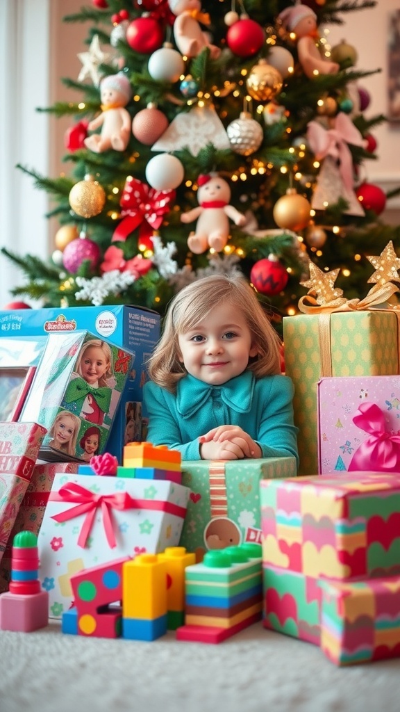 Top Christmas Gift Ideas for 5-Year-Old Girls A collection of Christmas gifts for a 5-year-old girl under a decorated tree.